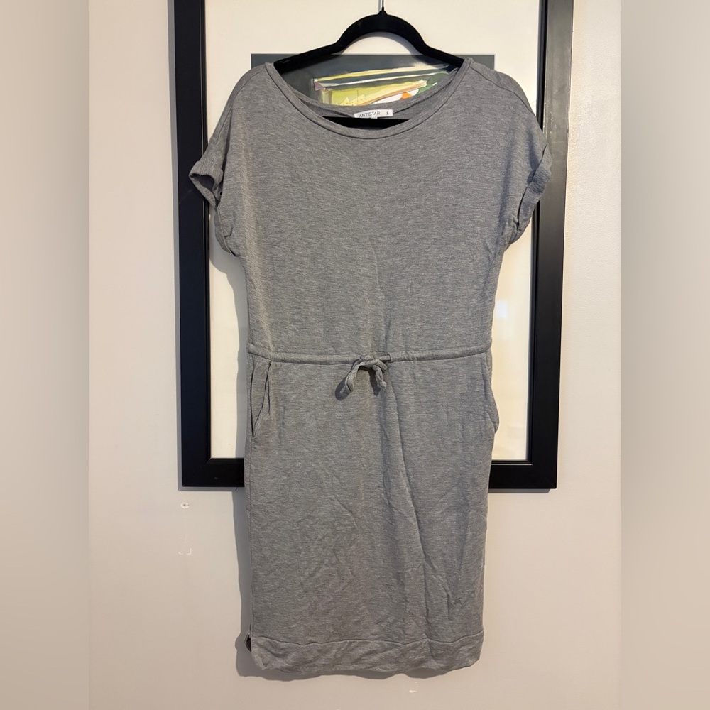 Anistar Short Sleeve T-Shirt Dress with Drawstring Waist